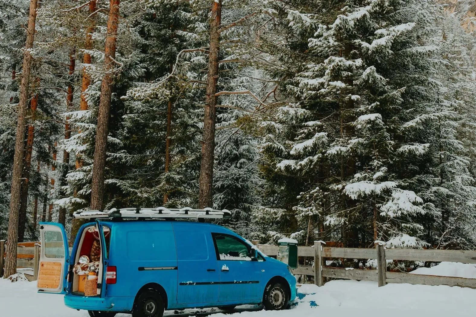 Blue van winter